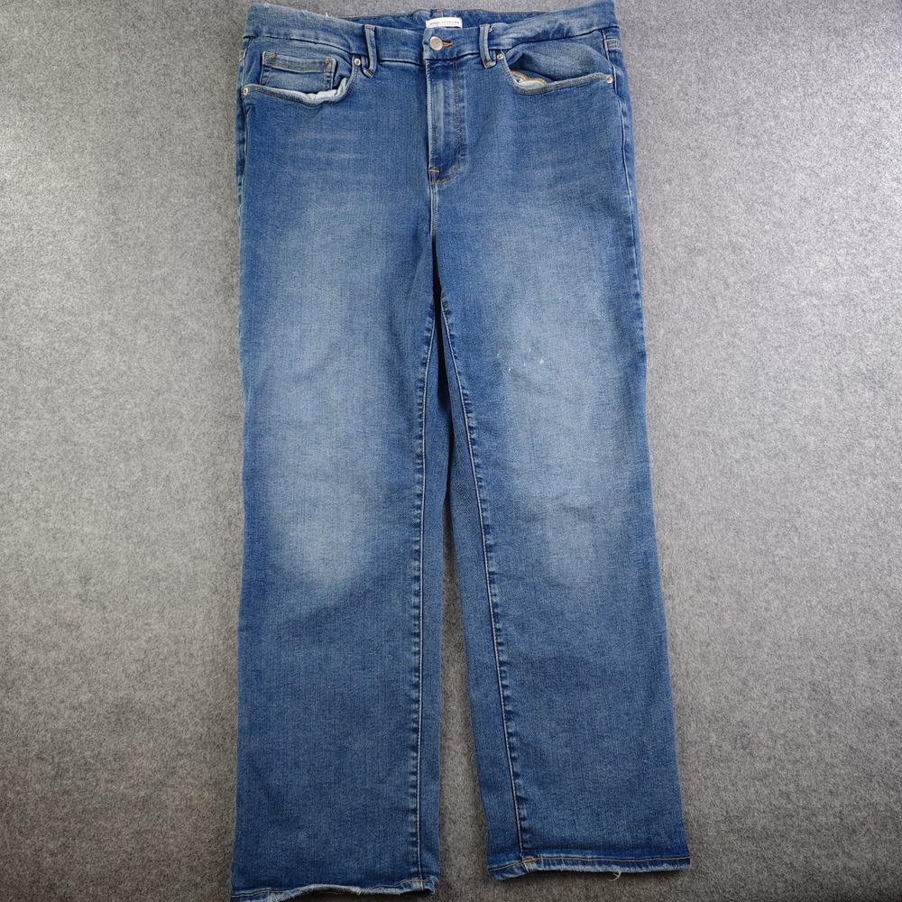 Good American Jeans Women's 14-18 Blue Medium Wash Straight Leg High Rise